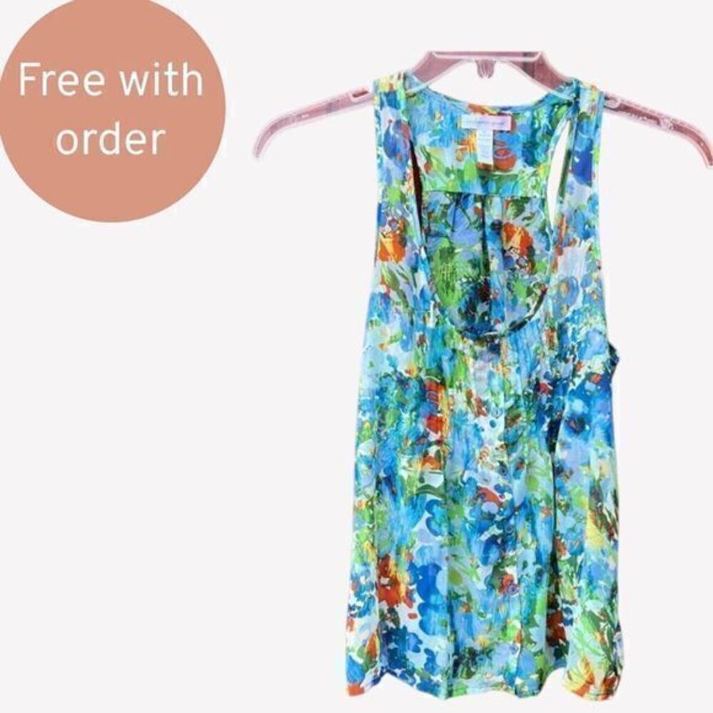 FREE Ambiance Apparel Women's Button Front Tank Top Multicolor Floral Medium